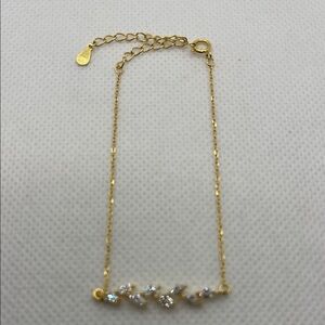 925 Silver Gold Vermeil Chain Bracelet Leaf Shaped CZs